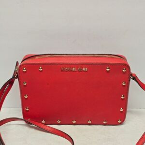 Michael Kors Sandrine Stud Scarlet Red Genuine Saffiano Leather Crossbody Bag